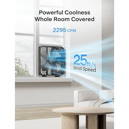 PELONIS Size 20 Inch Box Fan – 3 Speeds, 25ft/s, Floor Fans, Superior Air Throw (2295 CFM), Lightweight, 5 Blades, Portable & Durable for Bedroom, Office, Living Room, Garage