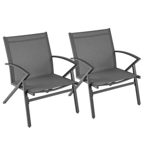 Costway Patio Chairs Set of 2 with Heavy Duty Metal Frame Curved Backrests and Armrests