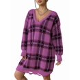 thumbnail image 2 of Robe Chandail Décontractée Automne Col en V Manches Longues Coupe Ample Motif Chaud Mini Robe Chandail Rose Taille, 2 of 8