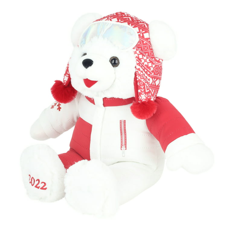 Holiday Time 15 inch Snowflake Teddy Bear 2022, Snowflake Red Ski Wear Girl  