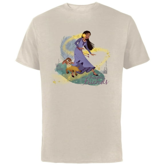 Disney Wish Asha Valentino and Star Fairytale Friends - Short Sleeve Cotton T-Shirt for Adults - Customized-Natural
