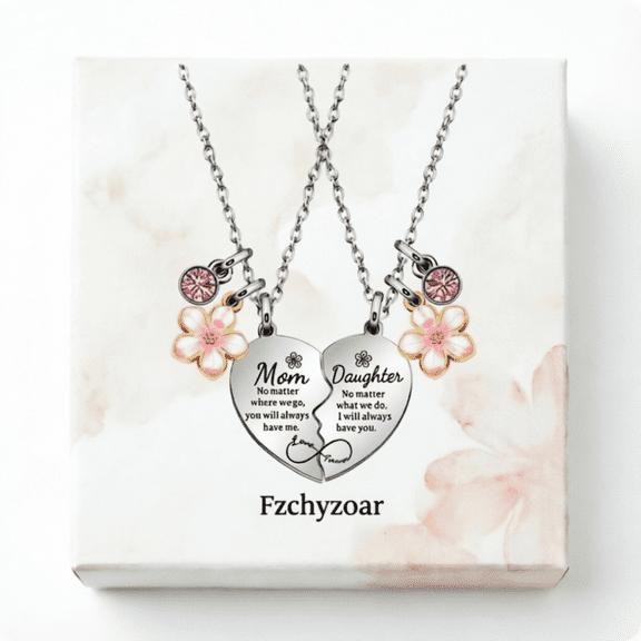 2PCs Mother Daughter Heart Matching Pendant Necklaces Set for Mom Daughter Necklace Gifts I Love You Gifts for Mom Daughter Christmas Birthday Gifts M