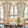 thumbnail image 2 of VOGOL Brown Jacquard Waterfall Valance Curtain, Beaded Tassel Floral Sheer Drapery, 43x39 Inches, Rustic Farmhouse Style, 2 of 7