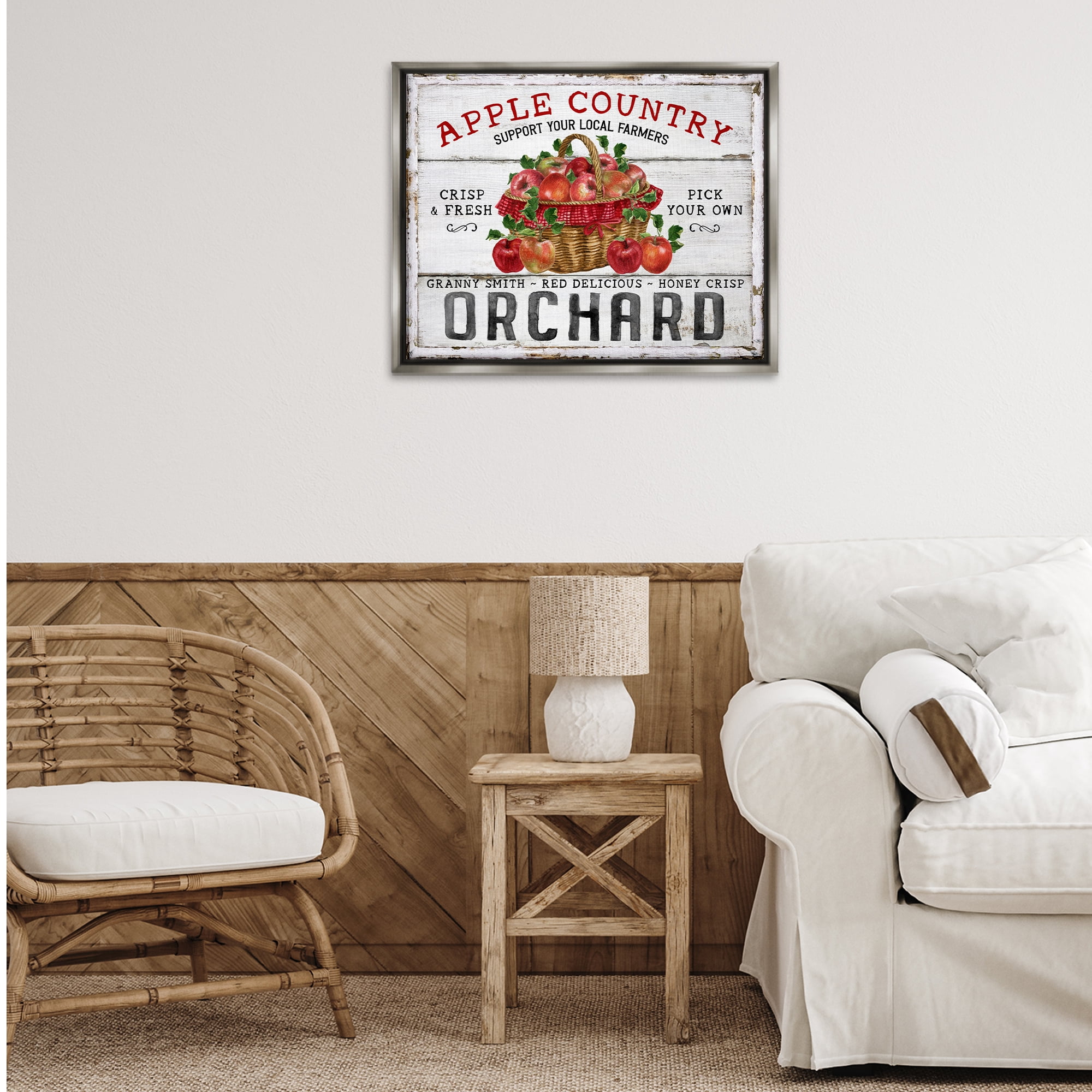 Stupell Industries Rustic Apple Orchard Holiday Painting Gray Floater Framed Canvas Art Prints Wall Art, 31 x 25