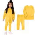 thumbnail image 2 of Kaemgyyd 1-7 Years Toddler Baby Girl Fall Clothes Casual Fleece Long Sleeve Pullover and Warm Leggings Solid Winter 2 Piece Set, 2 of 6