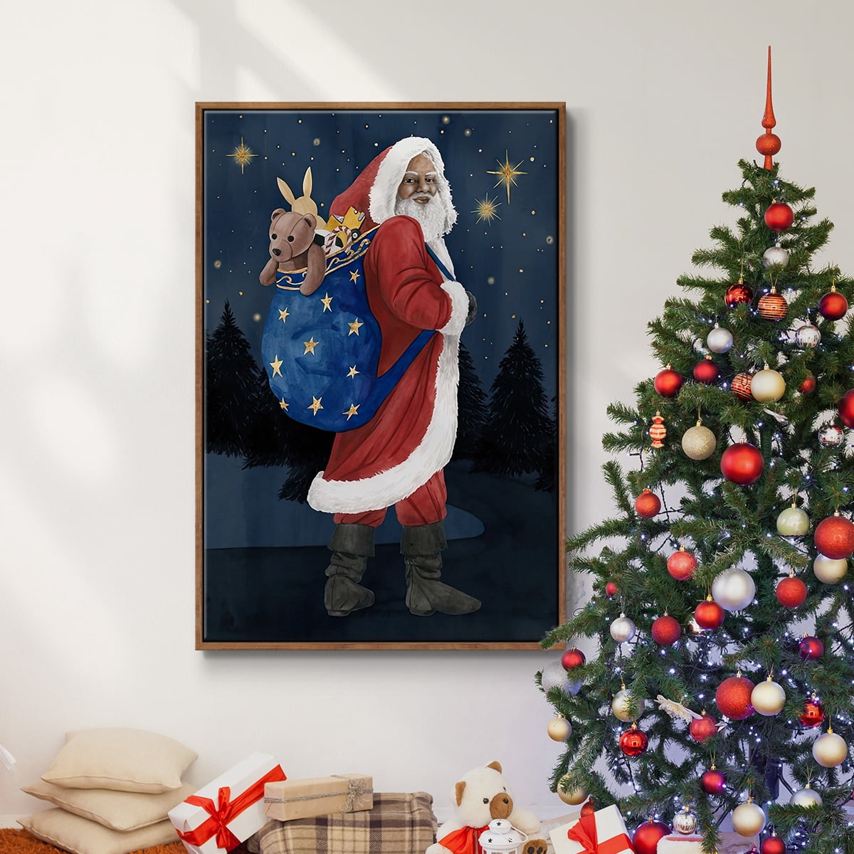 Celestial Christmas Collection B - Framed Gallery Wrapped Holiday Canvas - 17 x 25 - Rosewood Frame
