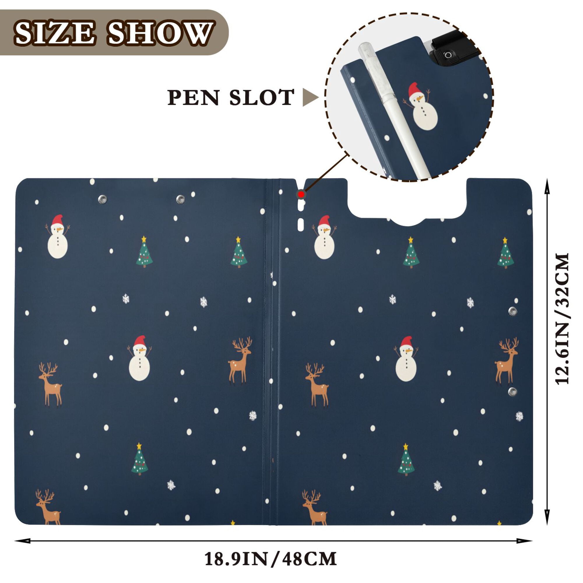 FORMRS A4 Clipboard Folder with Pen Holder Horizontal Foldable School Office Binder, Christmas Whimsy