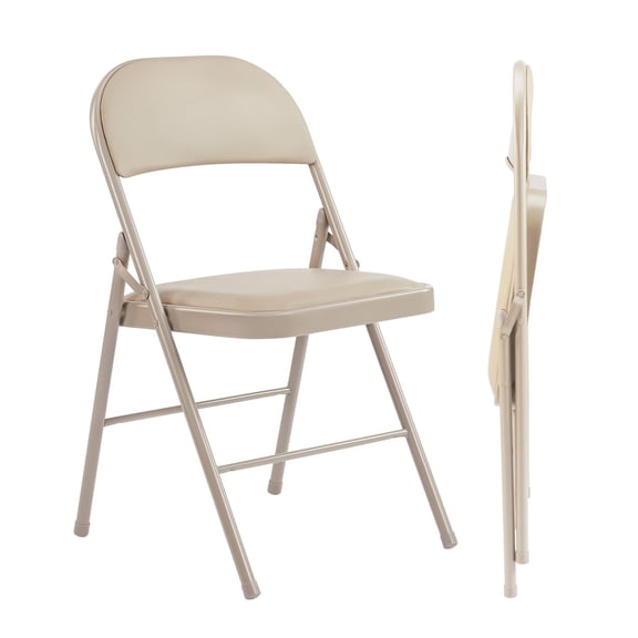 Folding Chairs 2 Pack, Portable Stackable Commercial Padded Leather Chair, Sturdy Metal Frame Seating for Home Dining, Office Meeting, Party Banquet, Outdoor Garden, Events, Brown