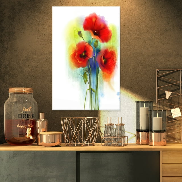 Bunch of Bright Red Poppy Flowers - Large Flower Canvas Wall Art