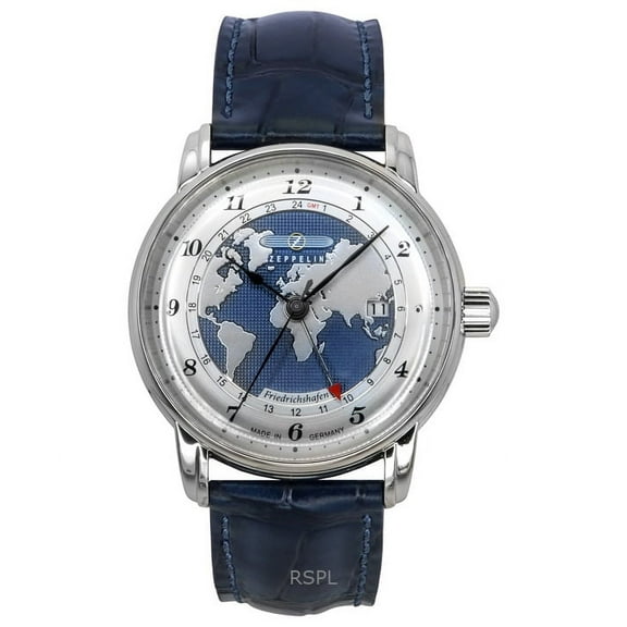 Zeppelin Friedrichshafen GMT Leather Strap Blue Dial Automatic 85963 Men's Watch