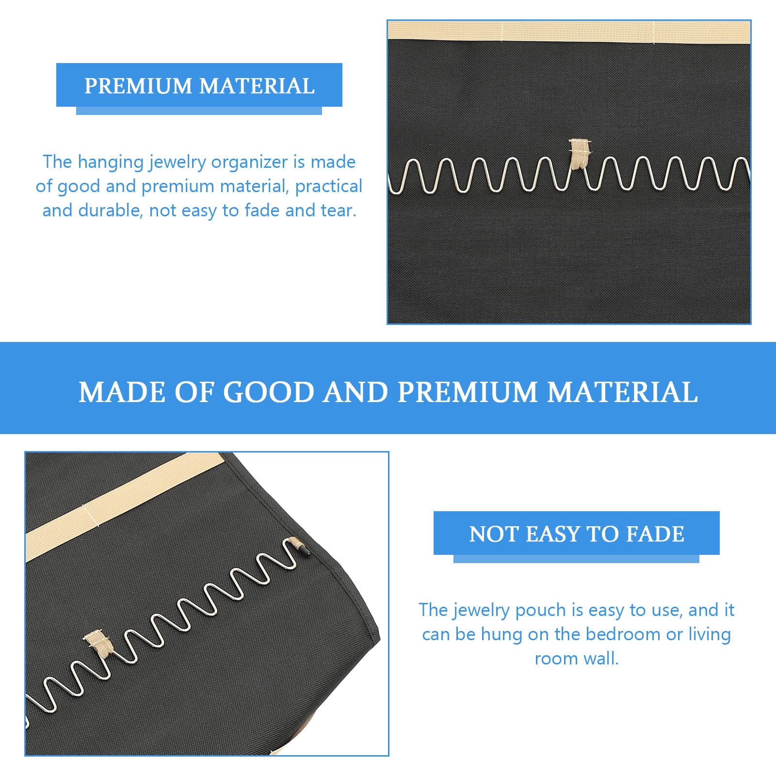 HEANUJJ Double-sided Jewelry Organizing Bag Jewelry Storage Roll Bag Black 1Pcs for Bedroom Women
