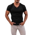 thumbnail image 2 of Men's Outdoor Solid V-Neck T-Shirt Casual Quick-Dry Breathable Moisture-Wicking Short-Sleeve Summer Active Tops,Black,M, 2 of 5