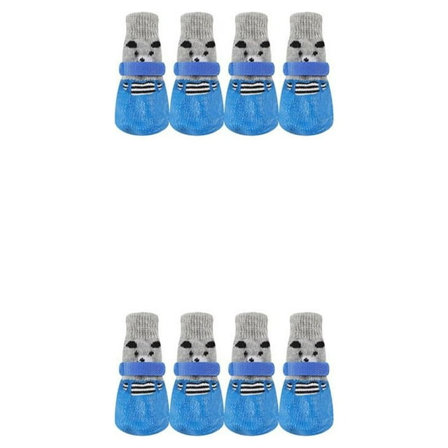 Greeniant 4 piezas de zapatos para mascotas lindas botas de nieve para la lluvia conjunto de calcetines de buena elasticidad con suela de goma Azul L 2piezas