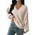 thumbnail image 2 of Suéter Informal Cómodo de Color Liso con Cuello en V, Larga y Punto Acanalado Suave para Mujer. M, 2 of 7