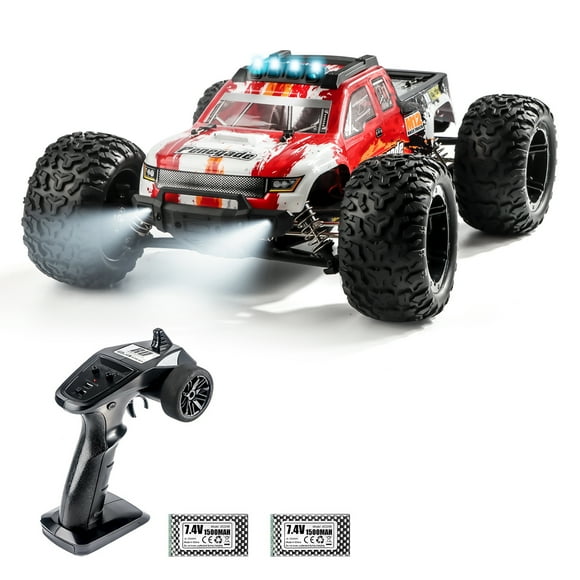 Zootealy High-Speed Off-Road Racing RC Car with LED Lights, Large Wheels, and Long Battery Life - 1:10 Scale 32km/h Remote Control Drift Car for Kids and Adults - Red