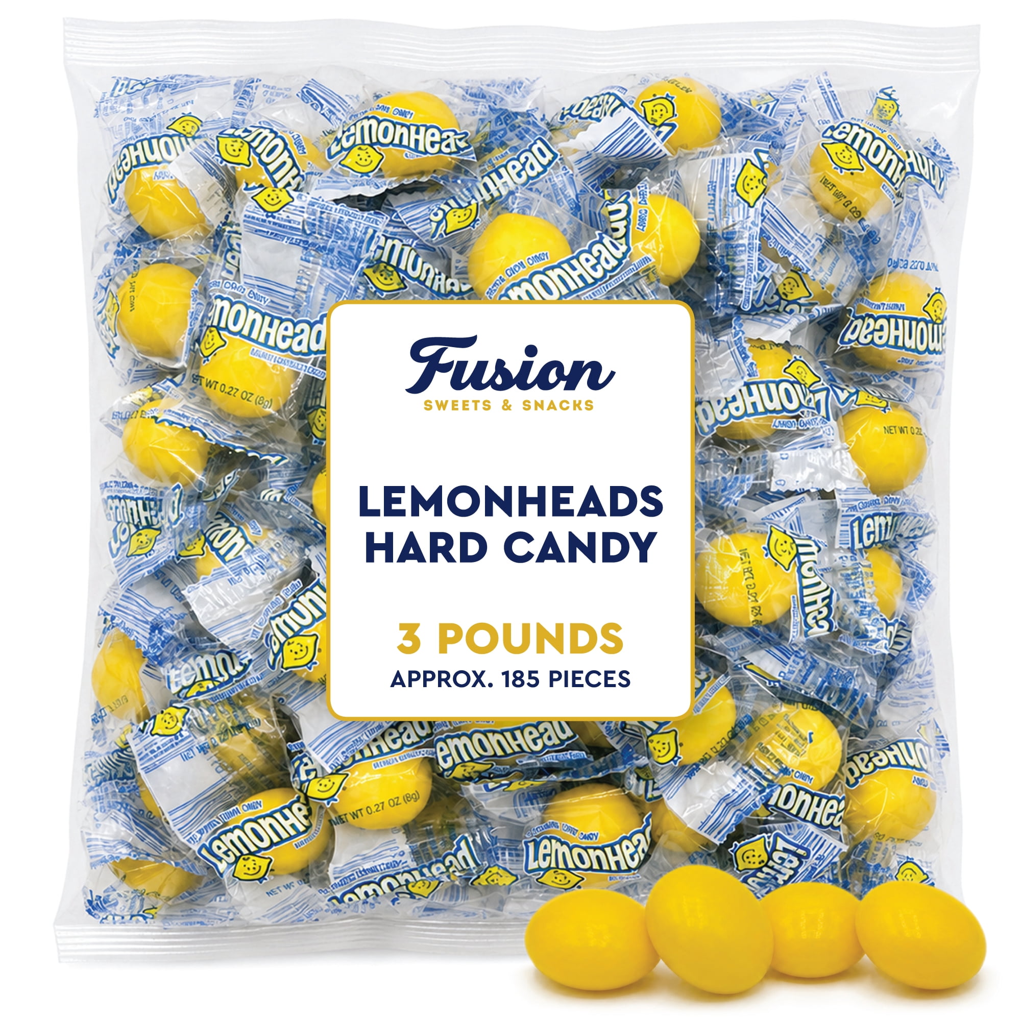 Lemonhead Candy - 3lb Bulk Bag (Approx. 185 Count), Individually Wrapped Original Lemon Head Hard Yellow Candies - The Perfect Candy For Parties, Holiday, Movie Nights And Snacking