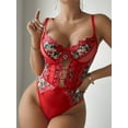 thumbnail image 5 of Red Lace Bodysuit Lingerie Rose Embroidered, 5 of 5