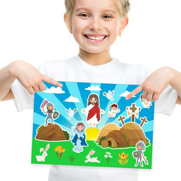 Fiudx Set de Pegatinas de Pascua, Colección de Tarjetas con Escenas Vibrantes, Divertidas Pegatinas de Resurrección, Fácil Aplicación de Adhesivos, Actividades Educativas y Creativas, Celebración Fam