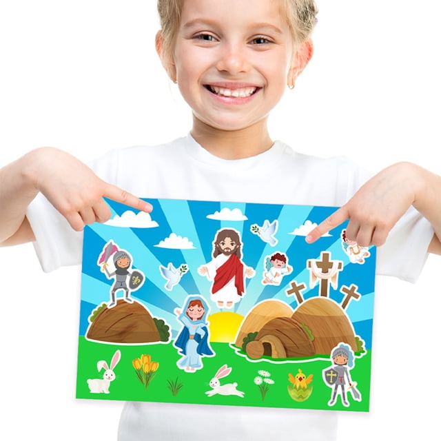 Set de pegatinas de Pascua (12 pegatinas, 12 tarjetas con escenas de la Resurrección) - Set de pegatinas decorativas tipo puzle