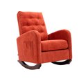 thumbnail image 2 of Fabric Padded Seat Rocking Chair with Side Pocket Mid-Century Modern Nursery Rocking Armchair Upholstered Tall Back Accent Glider Rocker for Living Room(Orange), 2 of 8