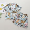 thumbnail image 5 of Pijama Honeeladyy informal para niños, con estampado de botones, manga corta, cuello vuelto y pantalones cortos, para uso diario (verde, 3-4 años), 5 of 5