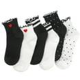 thumbnail image 4 of Bocaoying 6 Pairs Women Casual Ruffle Socks, Assorted Black White Ruffle Socks Girls, Breathable and Comfortable Cotton Knit Crew Sock Heart Design, 4 of 9