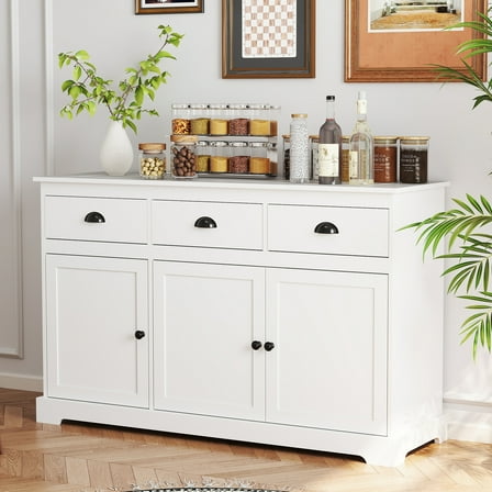 Gymax Modern Buffet Sideboard 53.5'' Storage Cabinet w/ 3 Drawers 3 Doors White