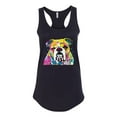 thumbnail image 2 of Wild Bobby Dean Russo Neon Colorful Pug Dog The Bulldog Dog Lover Women Racerback Tank Top, Black, Small, 2 of 5