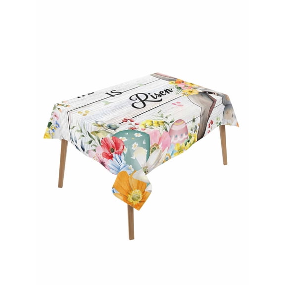 Easter Rectangle Tablecloth, Spring Farmhouse Vintage Bunny Flower Wood Grain Waterproof & StainResistant Tablecloth, Washable Oil-proof Table Cover for Dining/Party/Wedding/Camping/Buffet 60x102 In