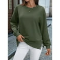 thumbnail image 6 of Female Oversized Sweatshirts Long Sleeve Hoodies Shirts Fall Side Slit Pullover Top Teen Outfits Green S, 6 of 9
