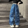 thumbnail image 4 of Girl's Baggy Wide Leg Jeans Button with Pocket High Waisted Straight Leg Jean Casual Fashion Y2k Cute Denim Pants Kids Clothes Blue 4-5 Years, 4 of 4