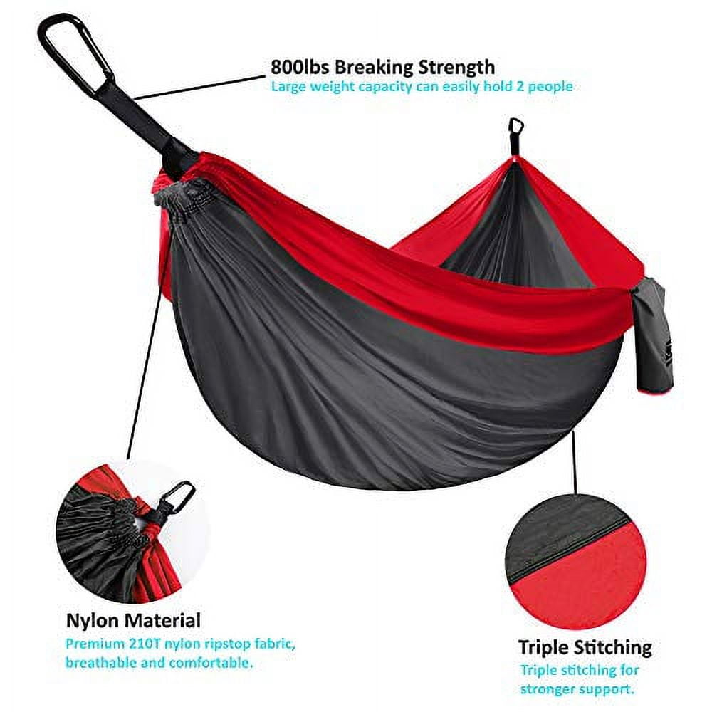 Gold Armour Camping Hammock - Extra Large Double Parachute Hammock Gray and Red