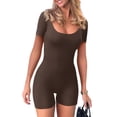 thumbnail image 2 of Coduop Women Ribbed Short Bodysuit Jumpsuit,Short Sleeve Scoop Neck Yoga Jumpsuit Playsuit, 2 of 8