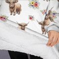 thumbnail image 3 of Oversized Wearable Blanket Hoodie,White Highland Cow Flower Pattern Sherpa Blanket Hoodie with Super Pockets,Super Warm Fuzzy Pullover for Women & Men, 3 of 6