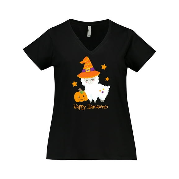 Inktastic Happy LLamaween Women's Plus Size V-Neck T-Shirt