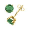 thumbnail image 3 of AoneJewelryRound Emerald Earrings for Women In 14k Yellow Gold Prong-Setting, 3 of 4