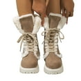 thumbnail image 2 of Xfvqtps Womens Snow Boots Mid Calf Plush Fleece Line Suede Upper Lace Up Chunky Heel Non Slip Warm Winter PU Shoes New Thick Heel Strap Boots Khaki, 2 of 5