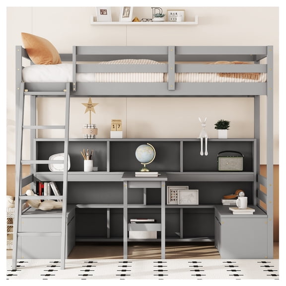 Stairway Full-over-Full Bunk Bed with Storage & Guardrail, White