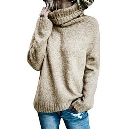Women's Fashion Casual Knitted Sweater Turtleneck Long Sleeve Solid Pullover Sweater
