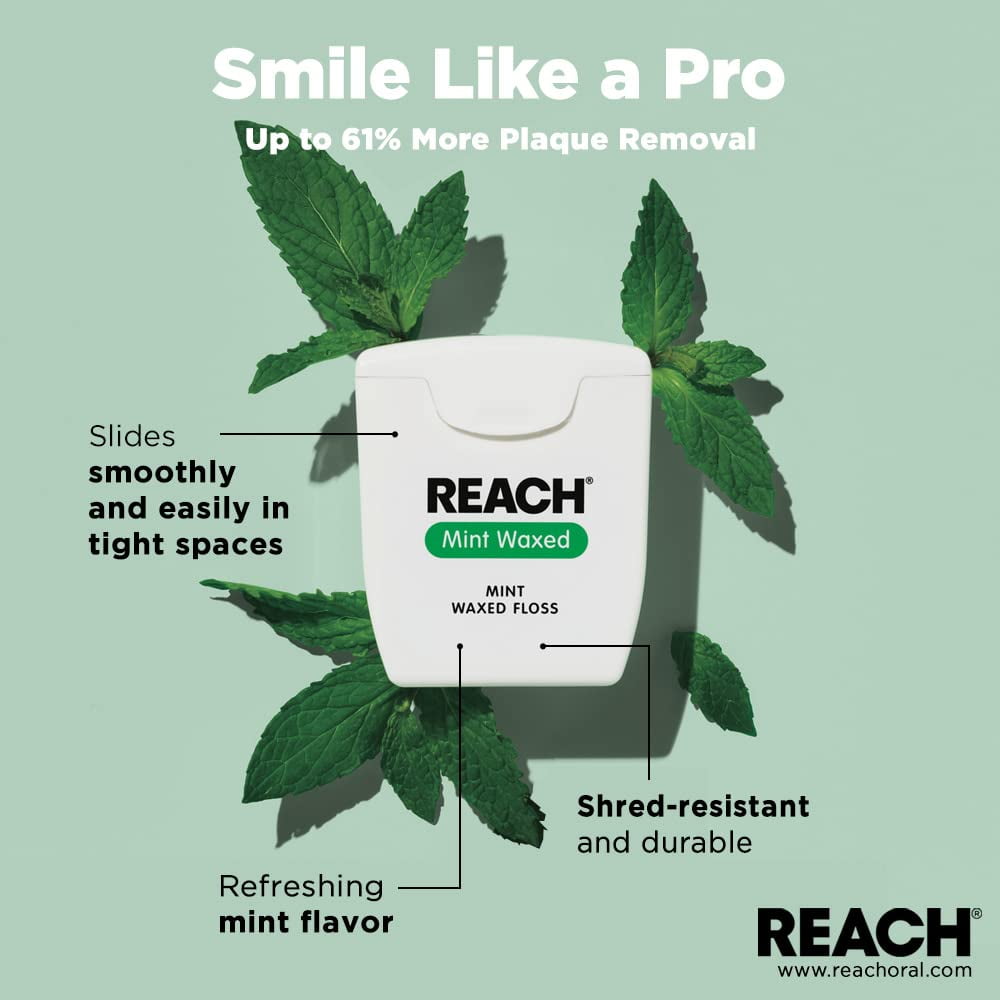REACH Mint Waxed Dental Floss (Pack of 48)