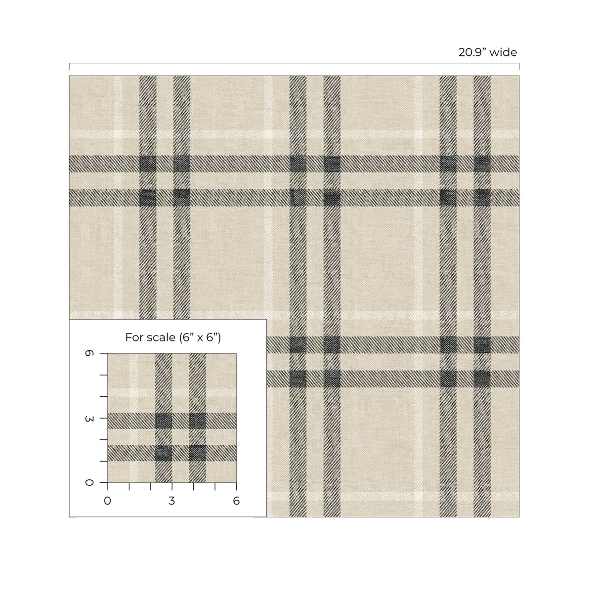 Seabrook Designs Linen & Ebony Calverlay Plaid Prepasted Wallpaper - 20.9 in. W x 33 ft. L Roll