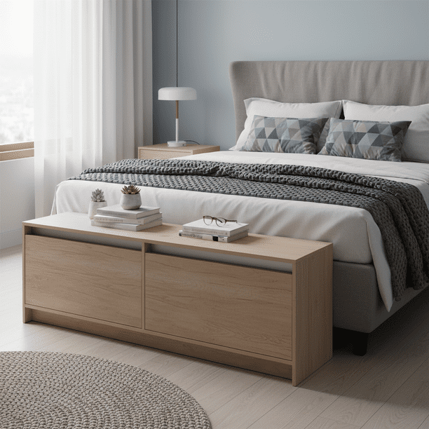Baúl de Almacenamiento Banca Pie de Cama, Banco Organizador para Recámara, Mueble Multifuncional para Dormitorio.