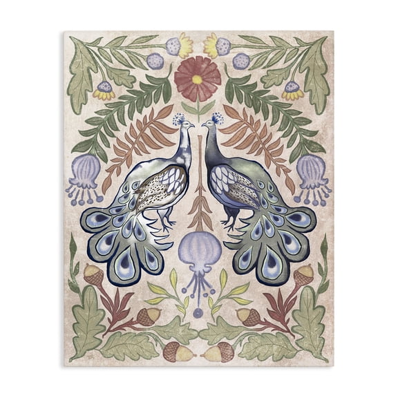 Stupell Industries Eclectic Symmetrical Peacock & Flower Pattern Canvas Art, 16 x 20, by Elizabeth Medley