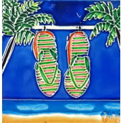 Continental Art Center SD-055 4 by 4-Inch Palm with Flipflop Ceramic Art Tile