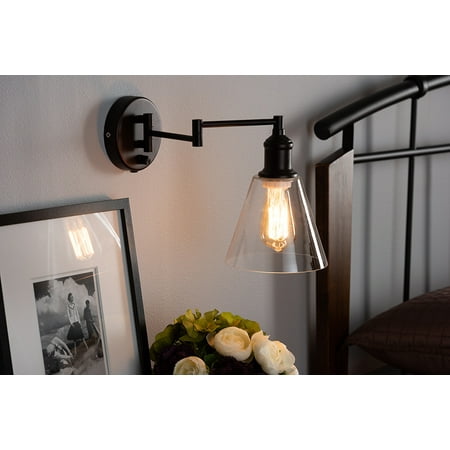 - Baxton Studio Meike Vintage Rustic Farmhouse Dark Bronze Metal Swing Arm Wall Sconce Lamp