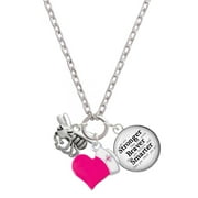 Delight Jewelry Silvertone Large Yellow Jacket - Mascot - Hot Pink Heart Nurse Strong Zoe Necklace