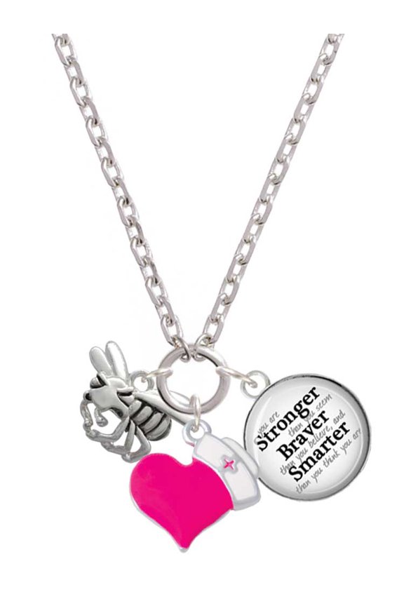 Silvertone Large Yellow Jacket - Mascot - Hot Pink Heart Nurse Strong Zoe Necklace