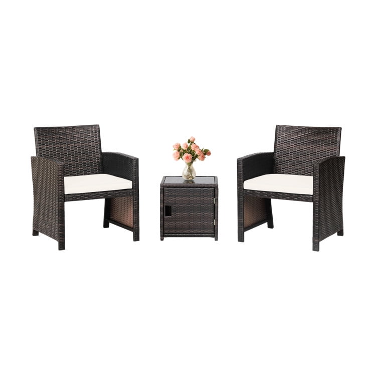 Aimee Lii 3 Pieces Patio Wicker Furniture Set with Storage Table and Protective Cover, Outdoor Patio Furniture, Beige