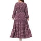 thumbnail image 3 of Vestido largo maxi de lunares para mujeres de tallas grandes con mangas de linterna y dobladillo con volantes 1X Rojo oscuro, 3 of 6