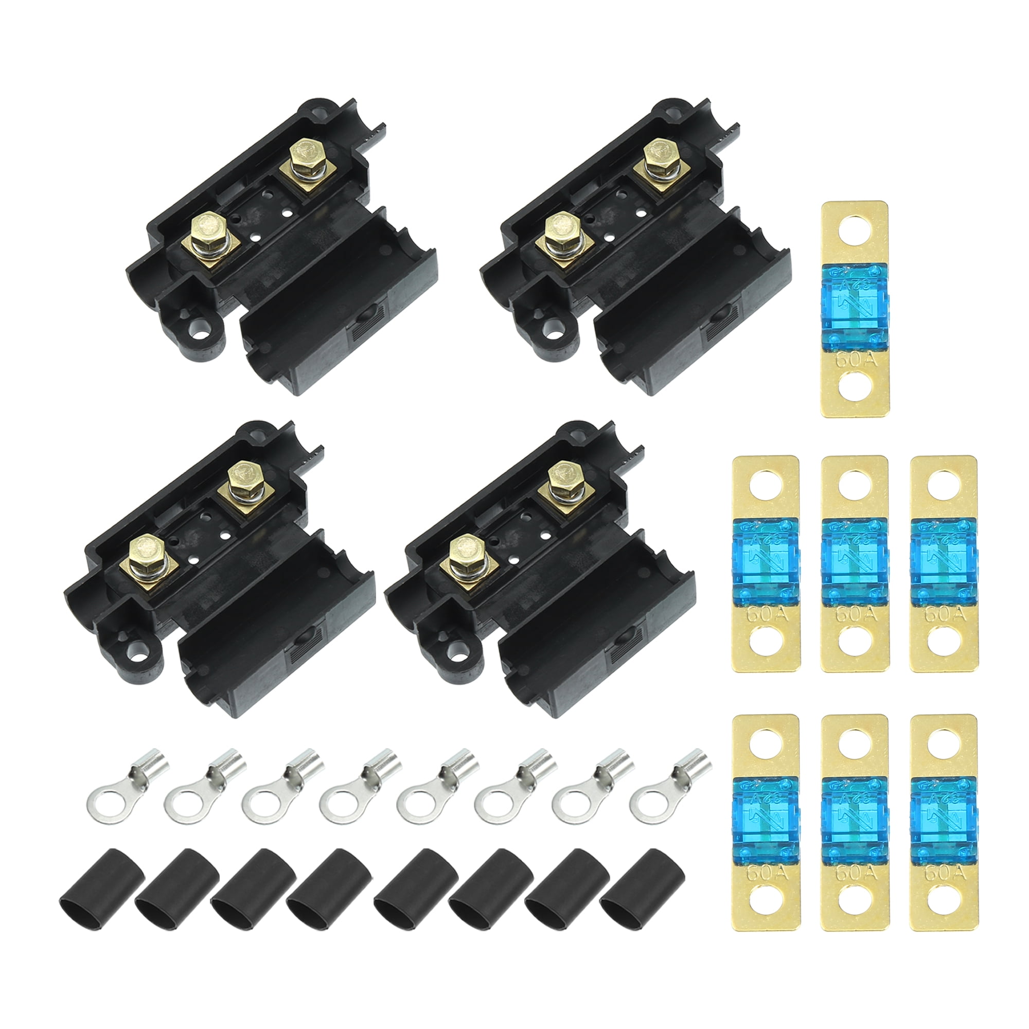 X AUTOHAUX 60A Fuse Kit With 4 Holders, 7 Fuses, 8 Lugs & Shrinks - For Car Dual Battery & Audio Systems